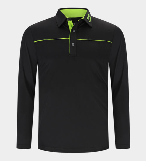 BLOCK PIQUE LONG SLEEVE POLO -BLACK/LIME