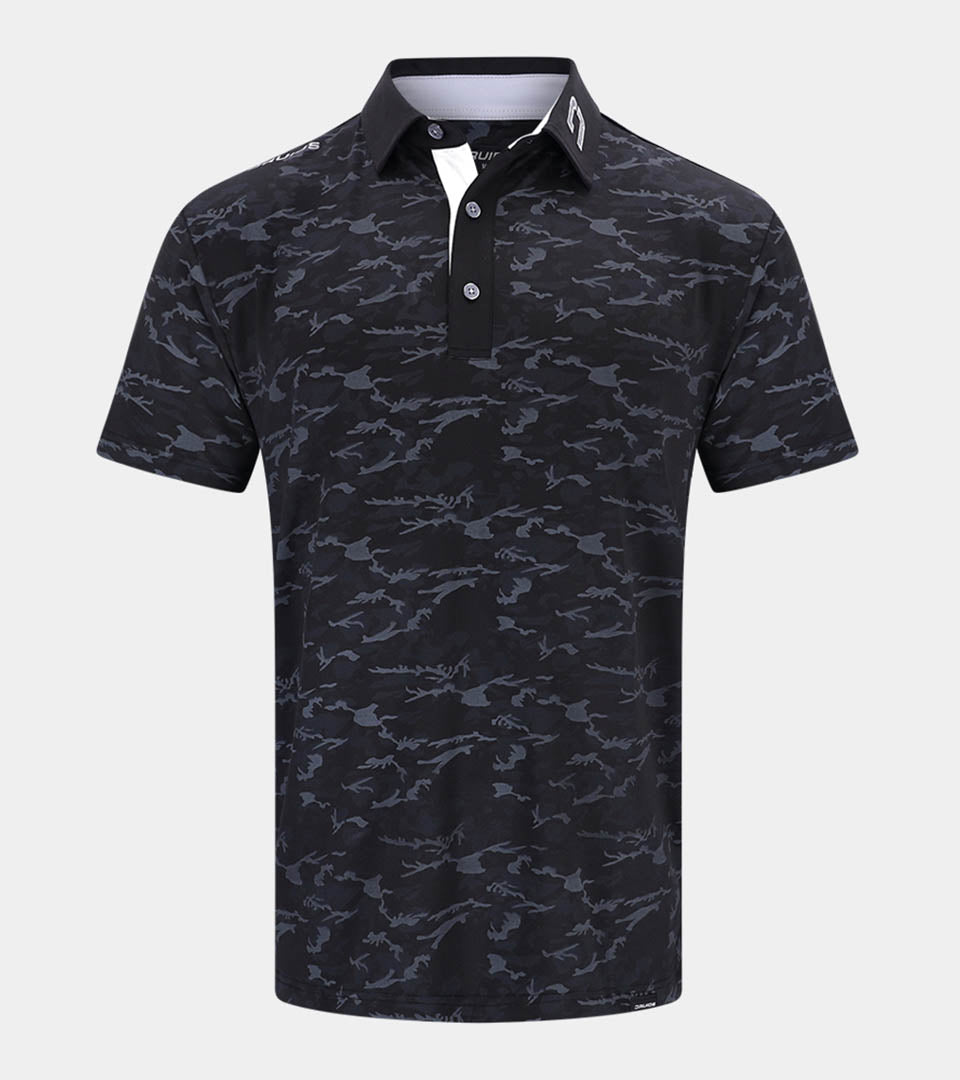 Men's Camo Polo in Black | Printed Golf Polo Shirt | Druids