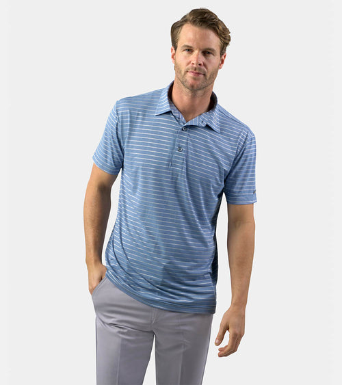 Reflective Stripe Polo In Denim | Striped Golf Shirt | Druids
