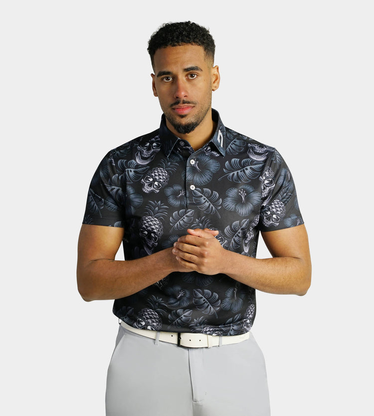 Men's Pineapple Skulls 2.0 Polo in Black | Golf Shirts | Druids