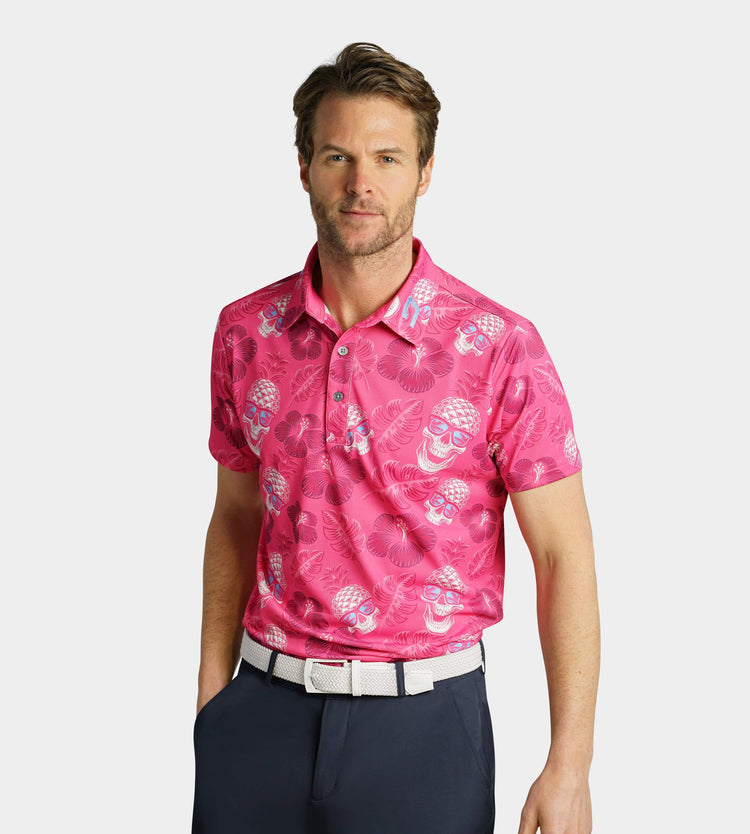 Men's Pineapple Skullz 2.0 Polo in Pink | Golf Shirts | Druids