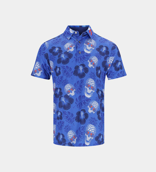 KIDS PINEAPPLE SKULLS POLO - BLUE/ORANGE